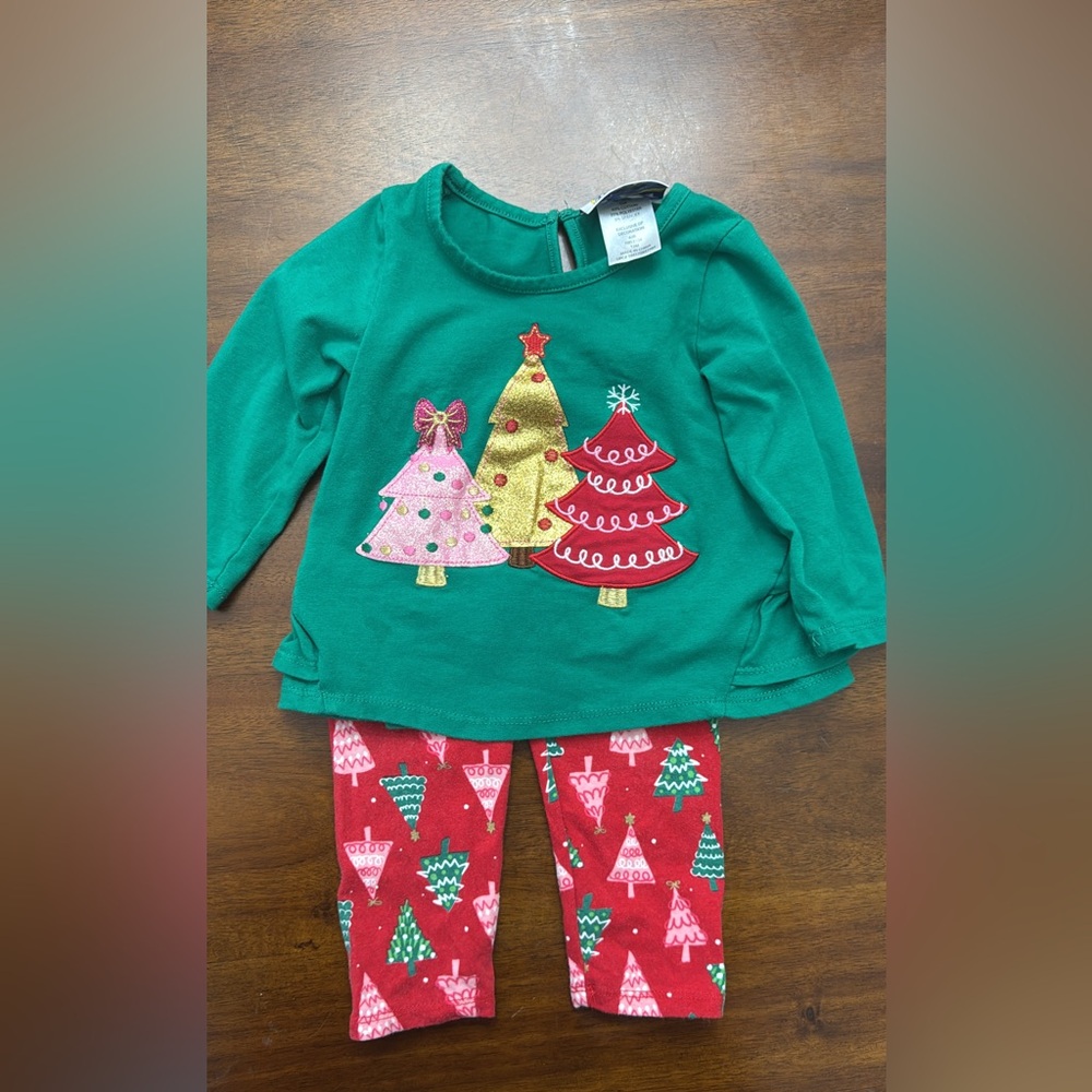 Holiday Tree Kids Pajama Set - Green and Red